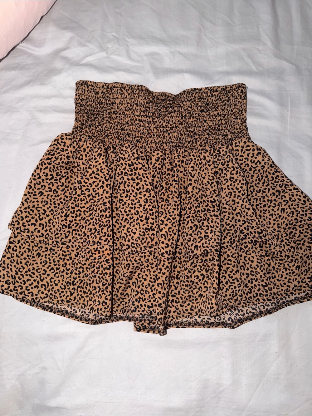 Smocked Waist Leopard Print Mini Skirt - Brown
